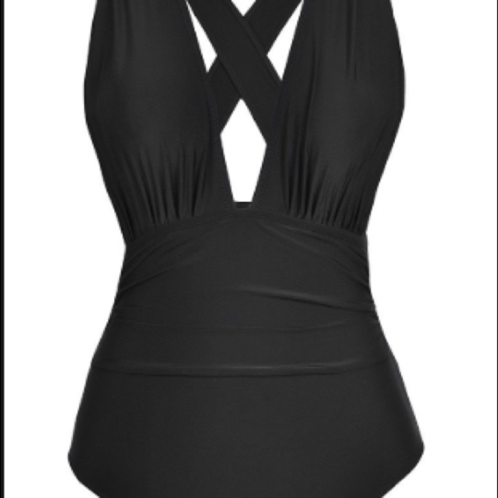 One piece black bathing suit
